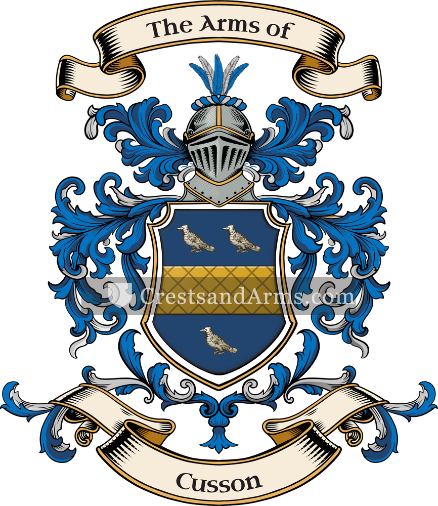 The Cusson coat of arms, drawn from the recorded blazon