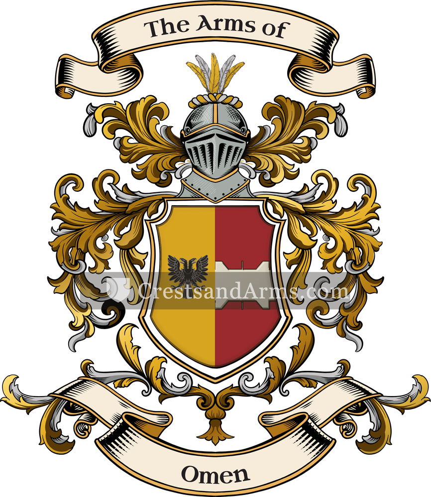 The Omen coat of arms, drawn from the recorded blazon
