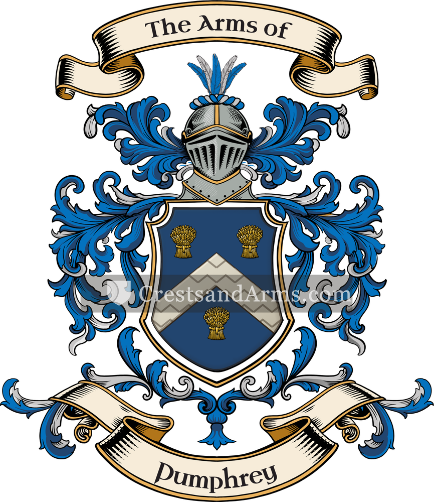 The Pumphrey coat of arms, drawn from the recorded blazon