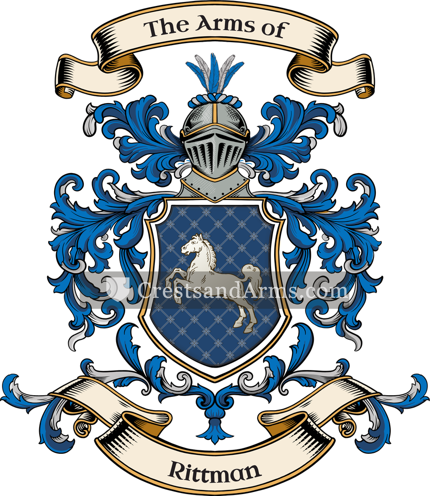 The Rittman coat of arms, drawn from the recorded blazon