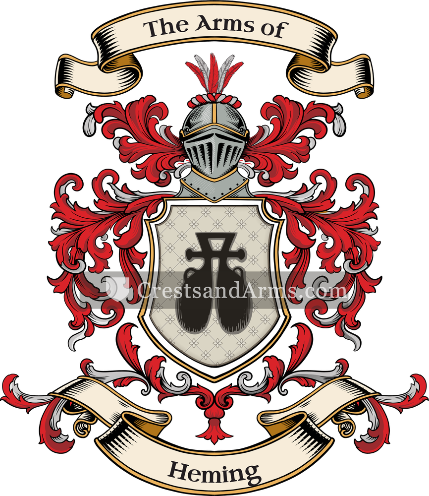 The Heming coat of arms, drawn from the recorded blazon
