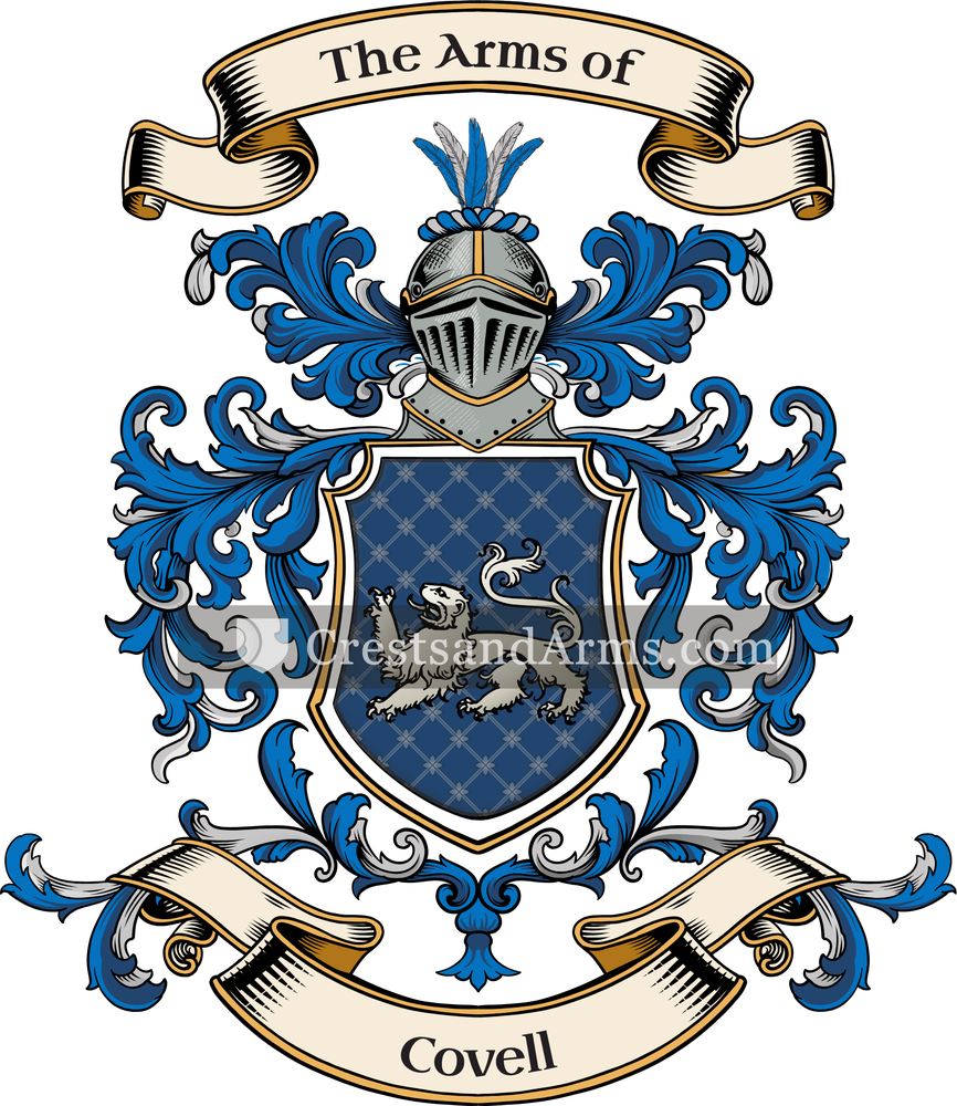 The Covell coat of arms, drawn from the recorded blazon