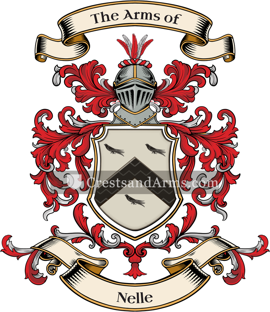 The Nelle coat of arms, drawn from the recorded blazon