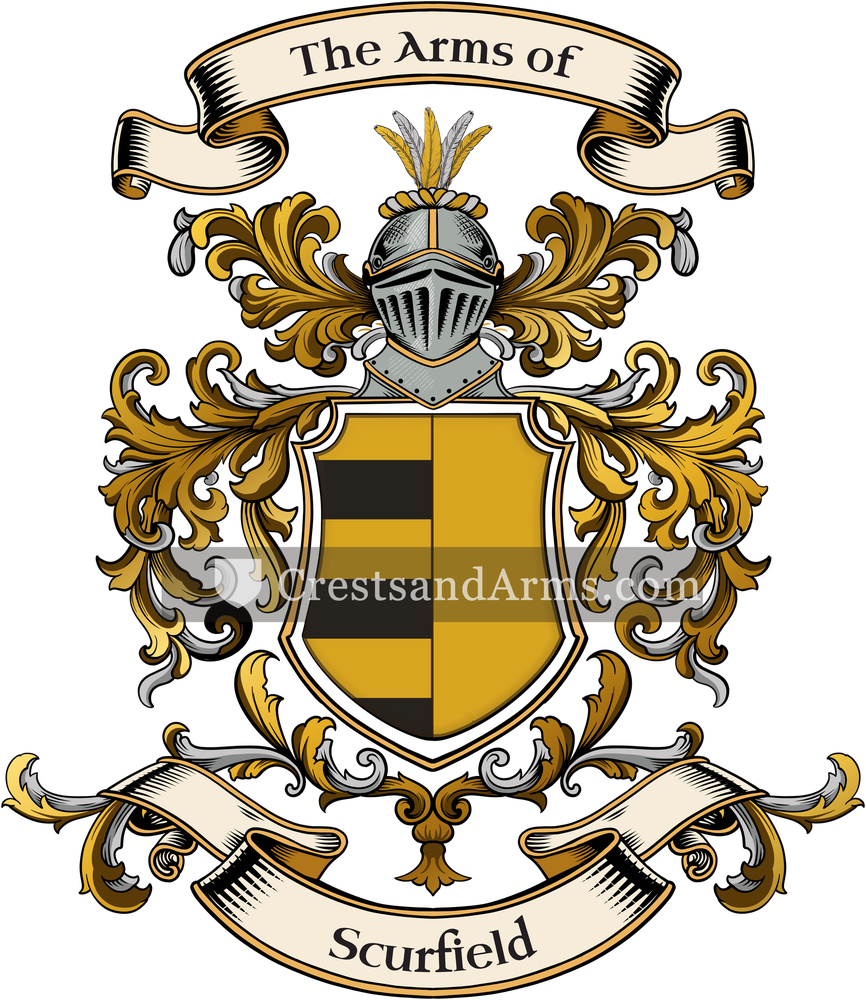 The Scurfield coat of arms, drawn from the recorded blazon
