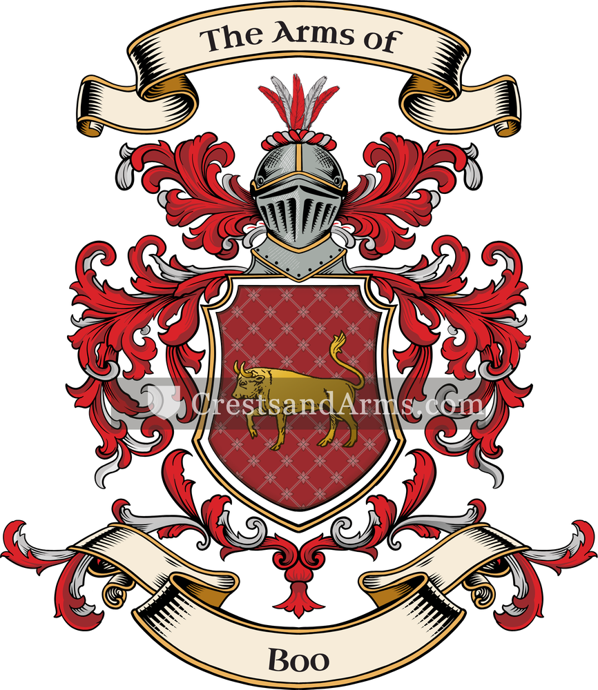 The Boo coat of arms, drawn from the recorded blazon