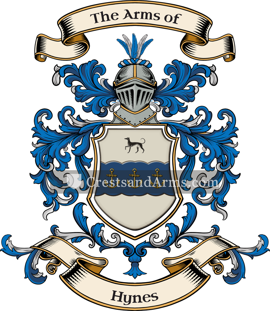 The Hynes coat of arms, drawn from the recorded blazon