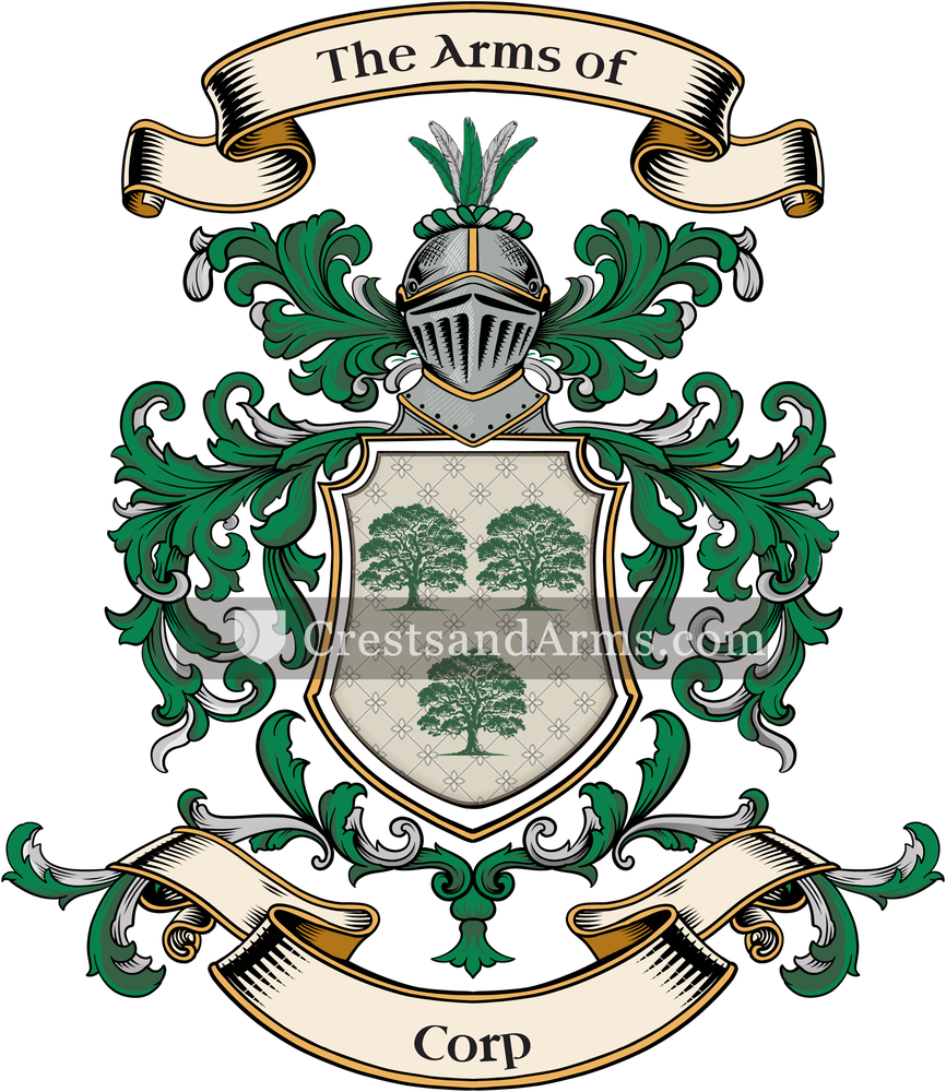 The Corp coat of arms, drawn from the recorded blazon