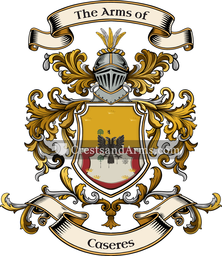 The Caseres coat of arms, drawn from the recorded blazon