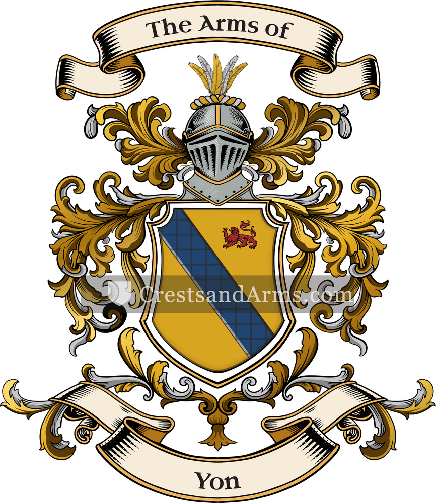The Yon coat of arms, drawn from the recorded blazon