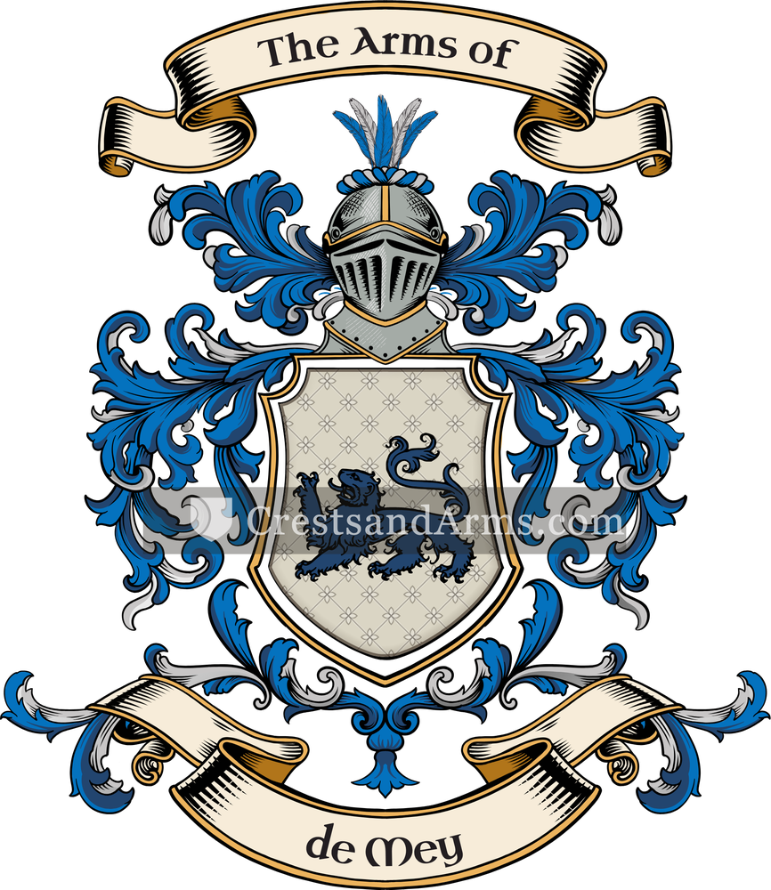 The de Mey coat of arms, drawn from the recorded blazon