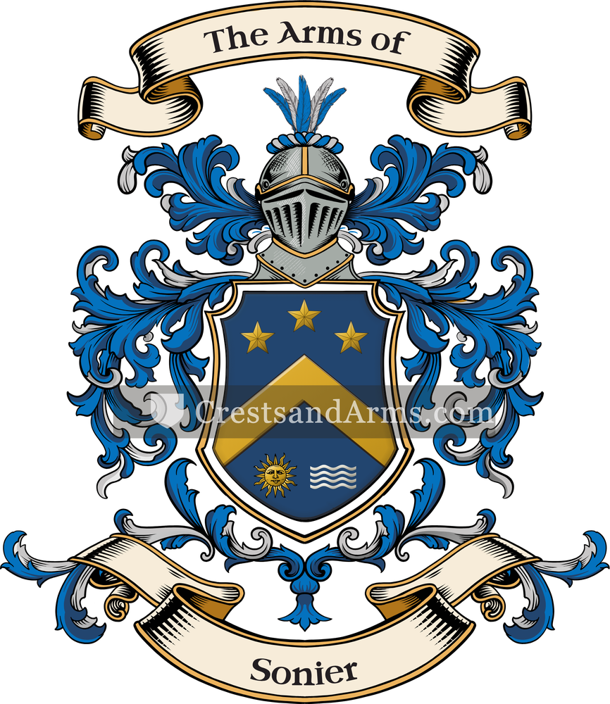 The Sonier coat of arms, drawn from the recorded blazon