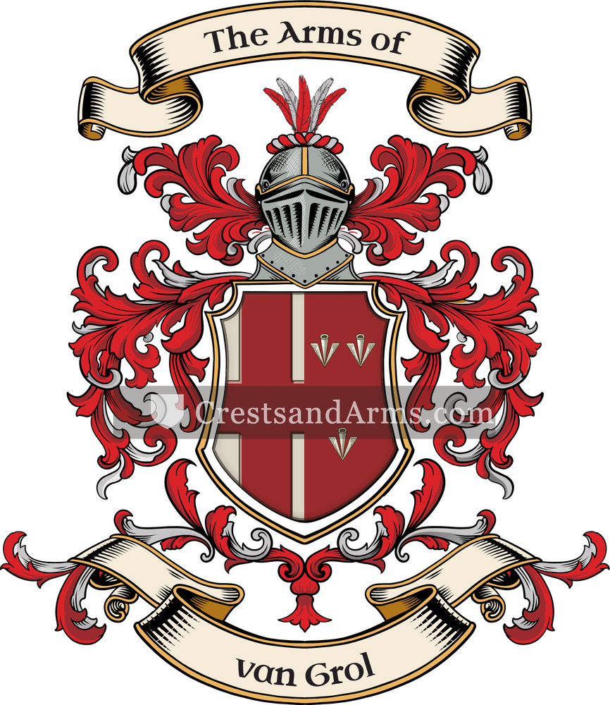 The van Grol coat of arms, drawn from the recorded blazon