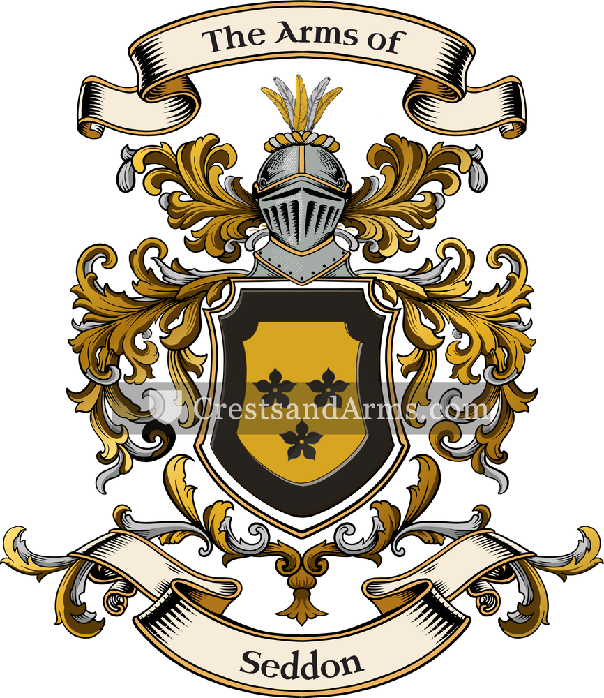 The Seddon coat of arms, drawn from the recorded blazon