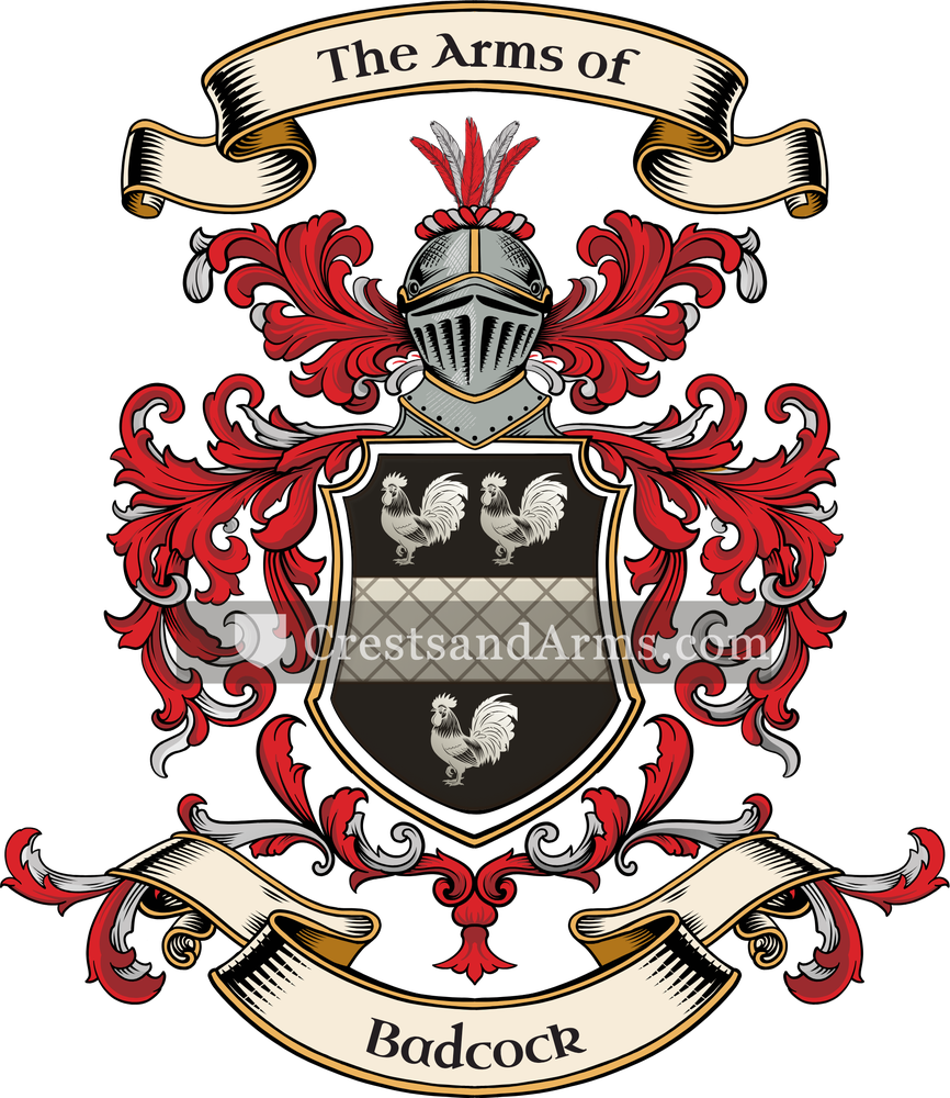 The Badcock coat of arms, drawn from the recorded blazon
