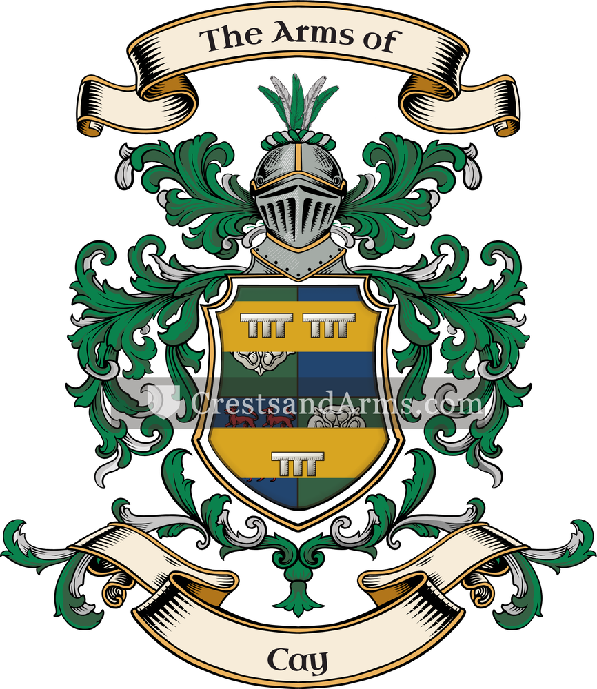 The Cay coat of arms, drawn from the recorded blazon