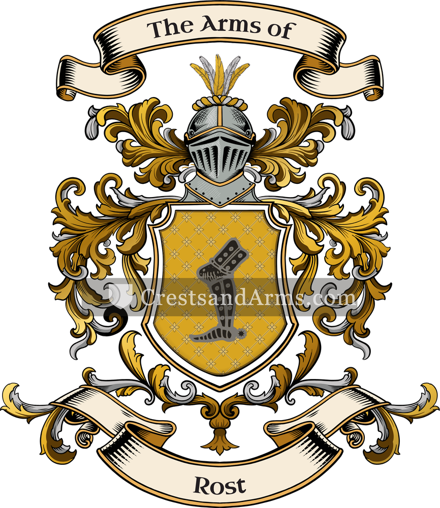 The Rost coat of arms, drawn from the recorded blazon
