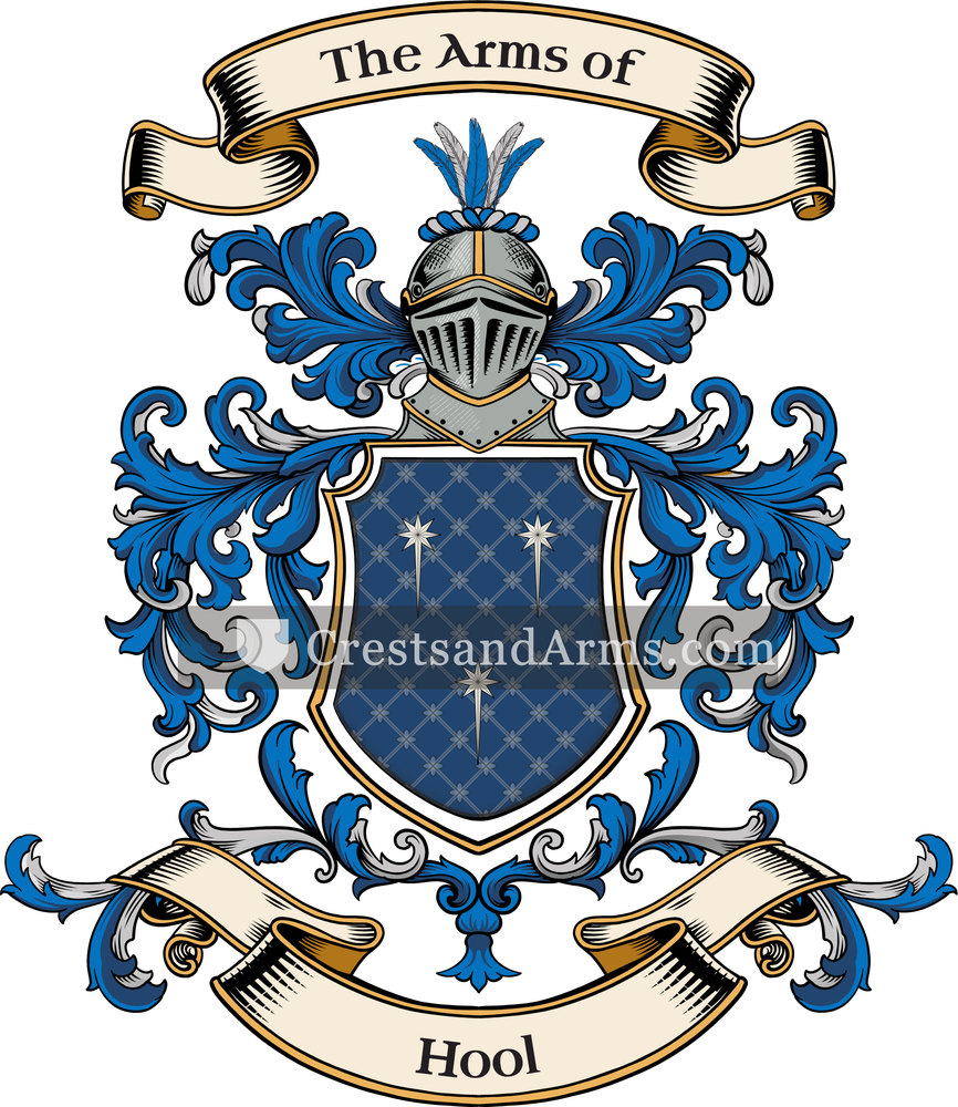 The Hool coat of arms, drawn from the recorded blazon