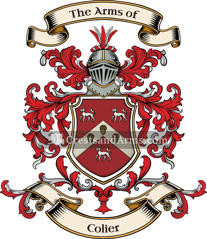 The Colier coat of arms, drawn from the recorded blazon