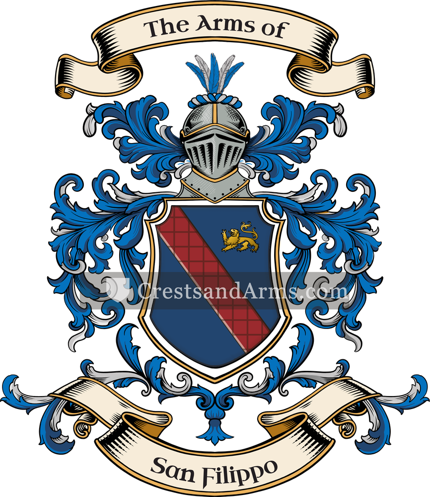 The San Filippo coat of arms, drawn from the recorded blazon