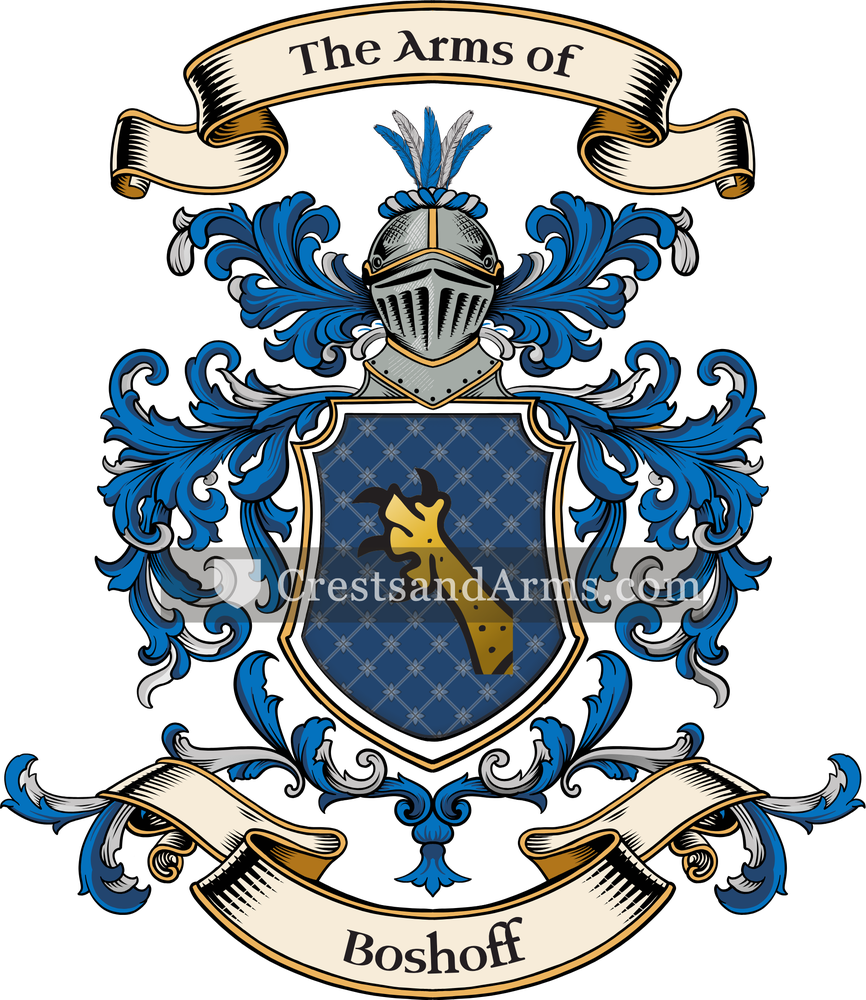 The Boshoff coat of arms, drawn from the recorded blazon