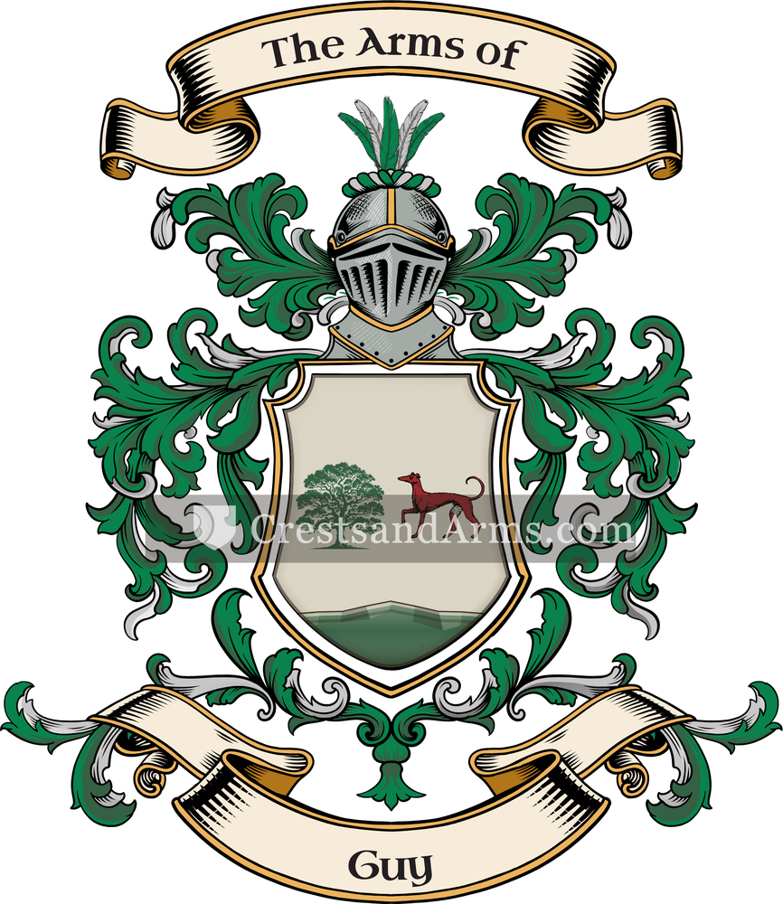 The Guy coat of arms, drawn from the recorded blazon
