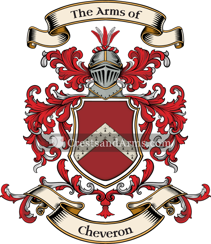 The Cheveron coat of arms, drawn from the recorded blazon