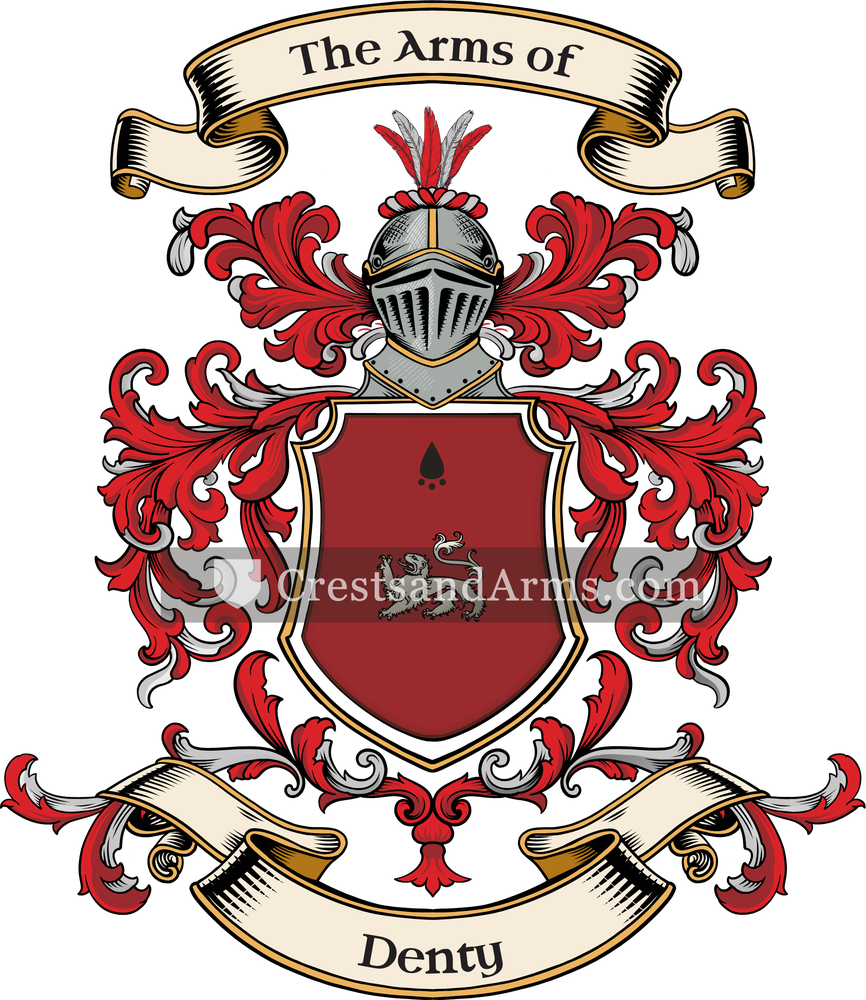The Denty coat of arms, drawn from the recorded blazon