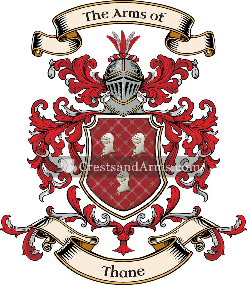 The Thane coat of arms, drawn from the recorded blazon