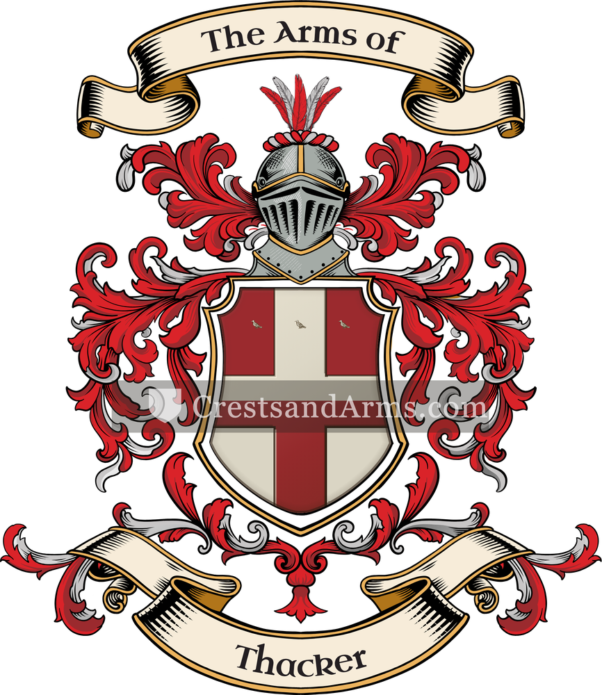 The Thacker coat of arms, drawn from the recorded blazon