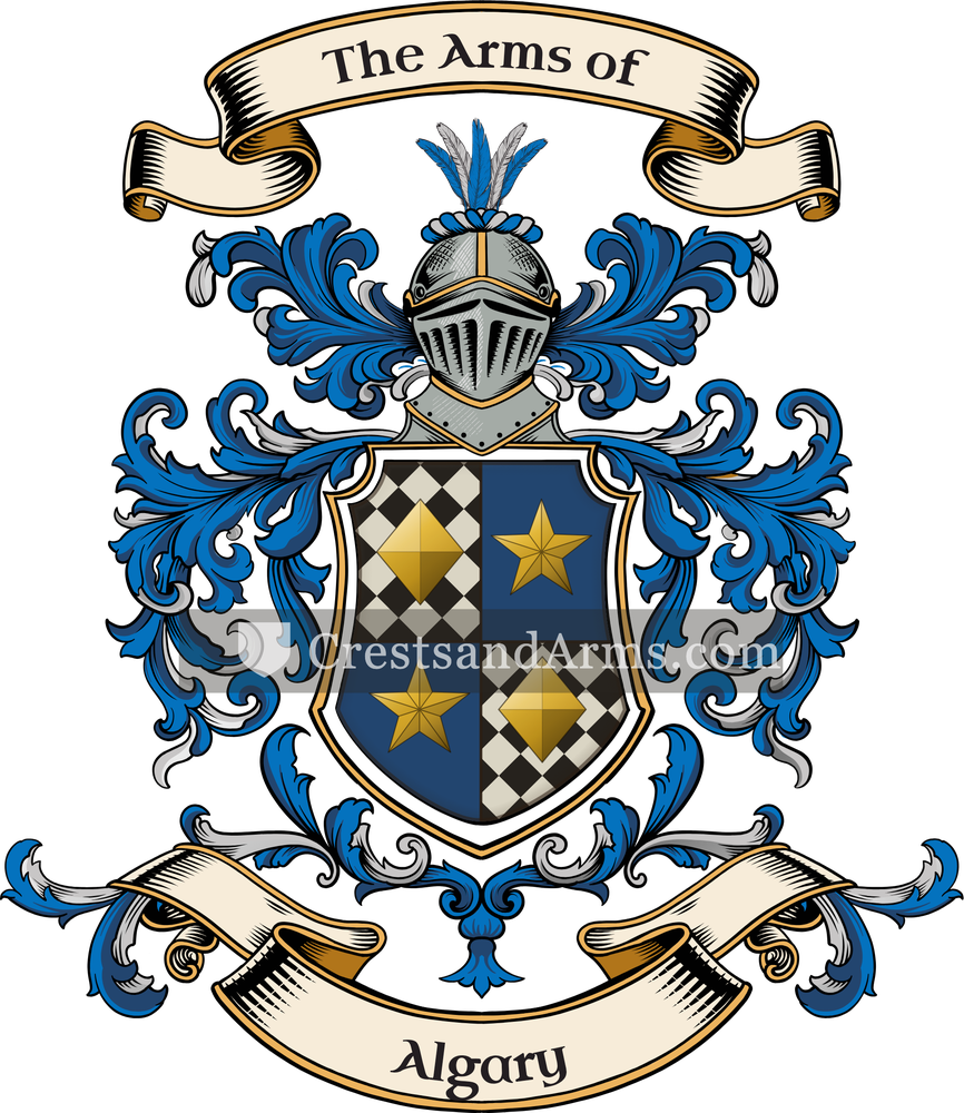 The Algary coat of arms, drawn from the recorded blazon