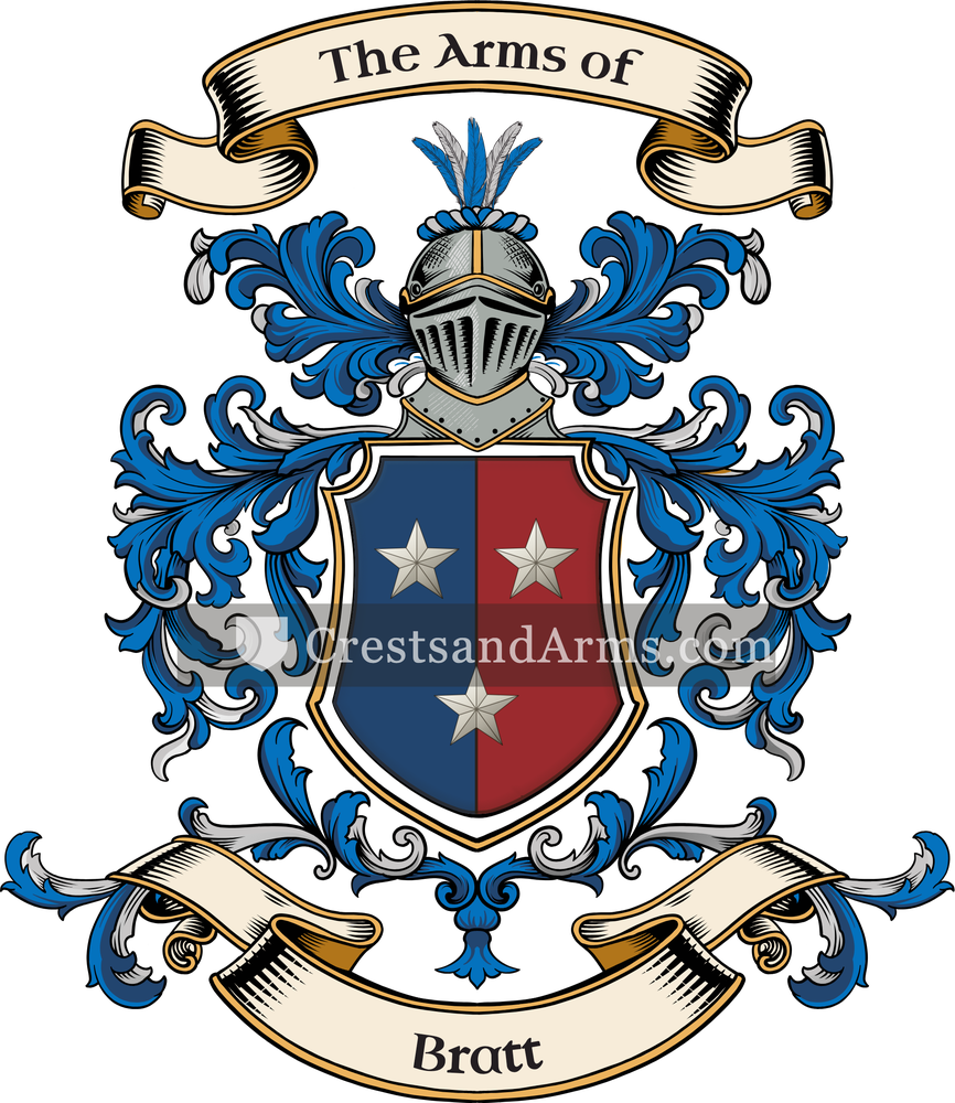 The Bratt coat of arms, drawn from the recorded blazon