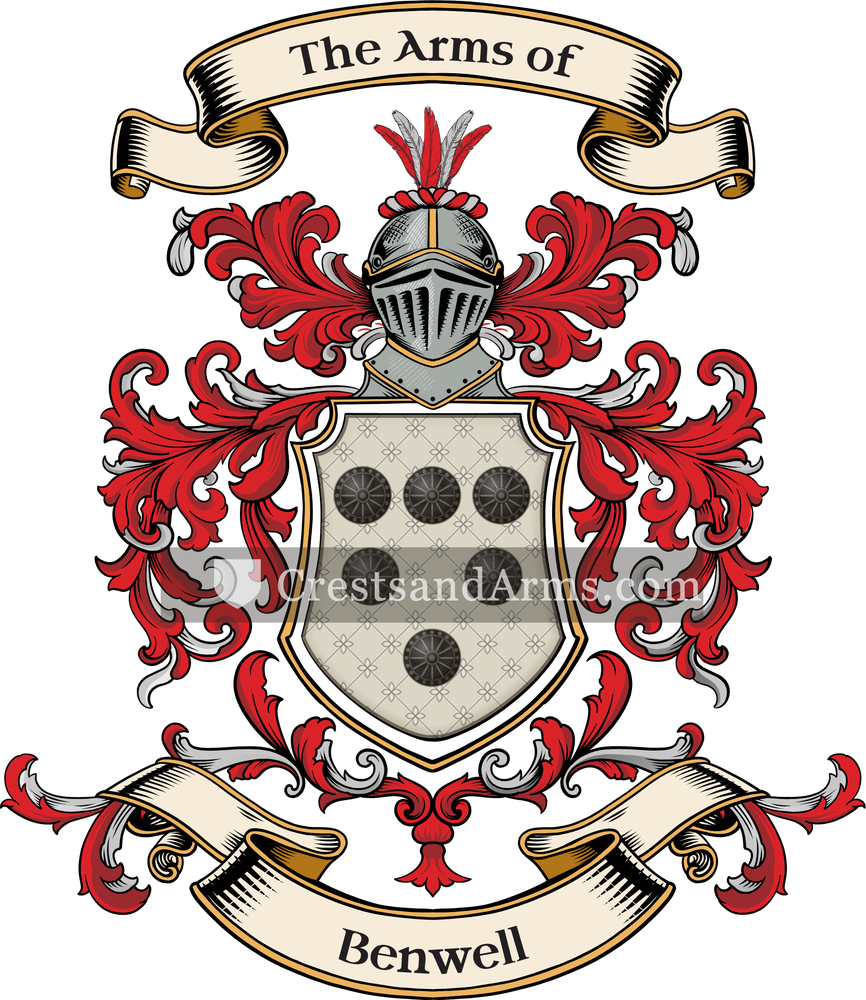 The Benwell coat of arms, drawn from the recorded blazon