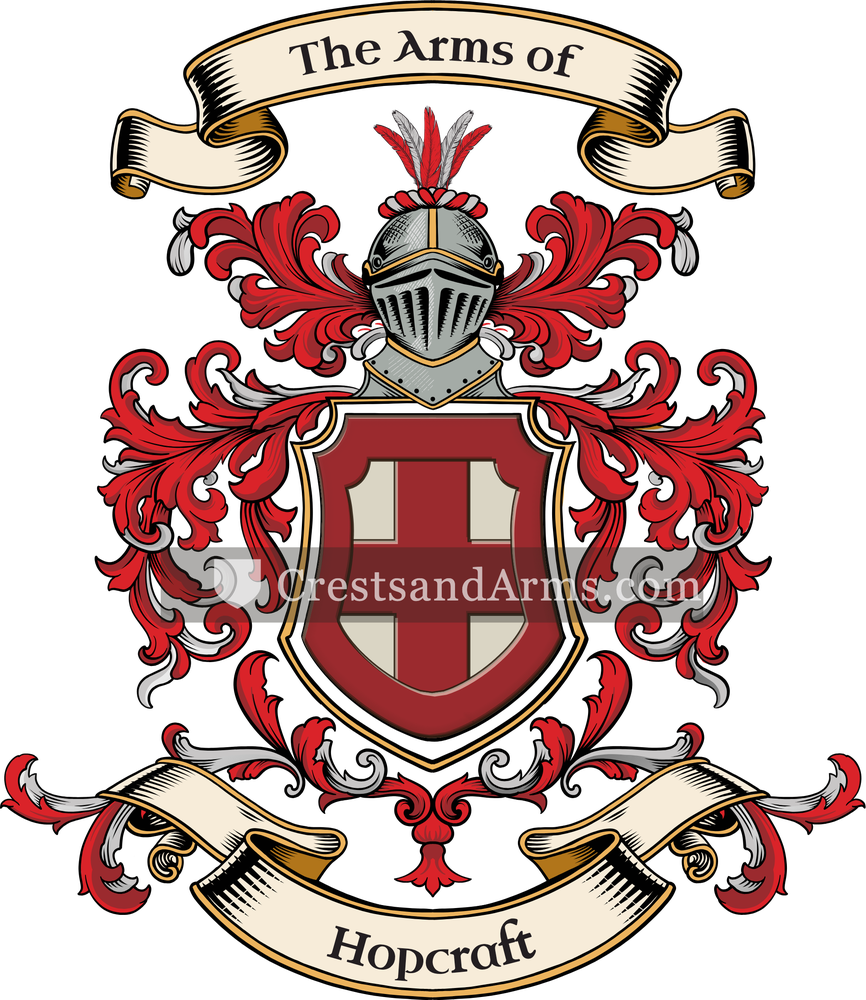 The Hopcraft coat of arms, drawn from the recorded blazon