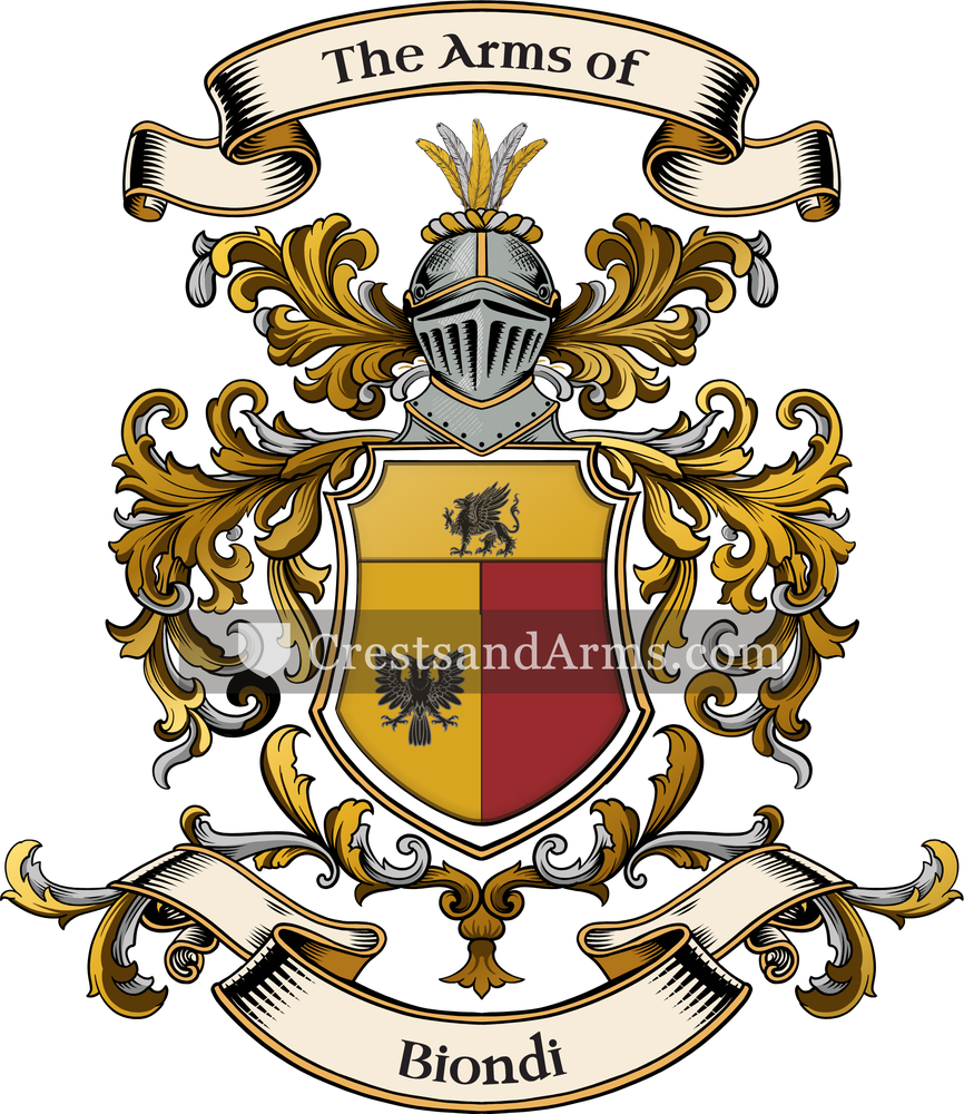 The Biondi coat of arms, drawn from the recorded blazon