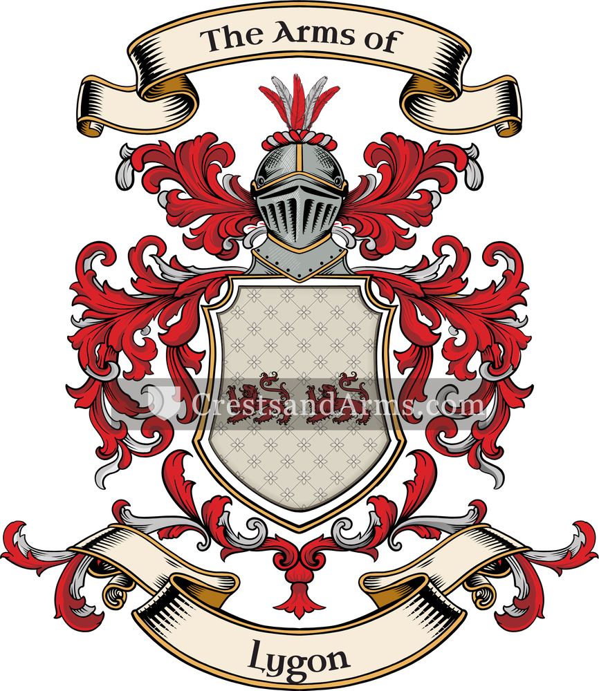 The Lygon coat of arms, drawn from the recorded blazon