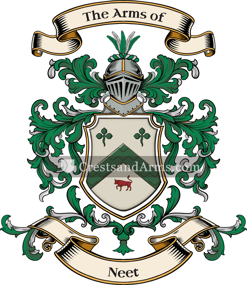 The Neet coat of arms, drawn from the recorded blazon