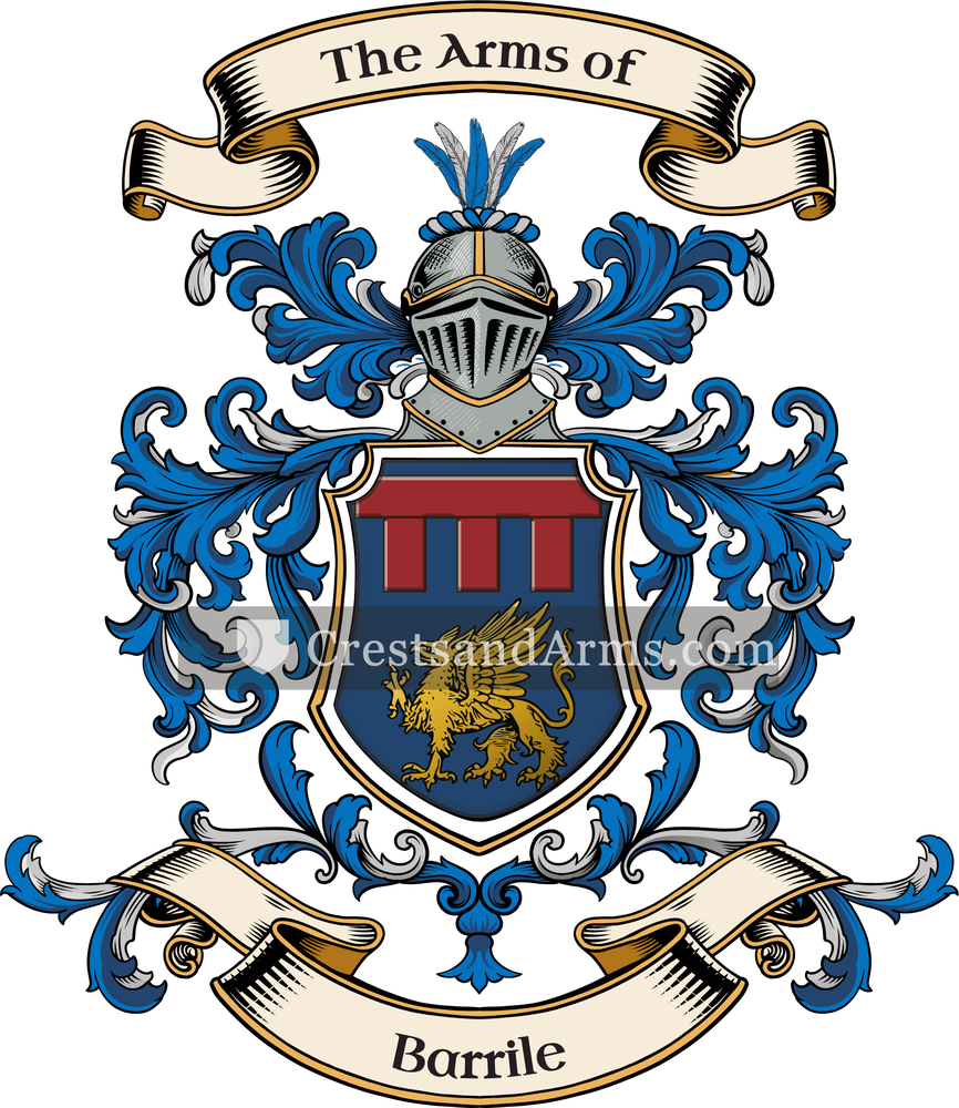 The Barrile coat of arms, drawn from the recorded blazon