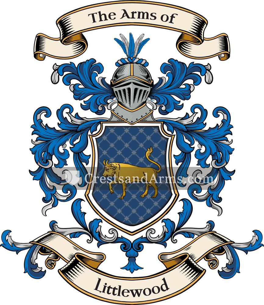 The Littlewood coat of arms, drawn from the recorded blazon