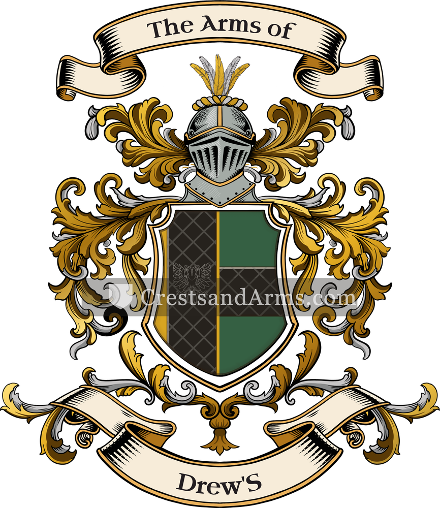 The Drew'S coat of arms, drawn from the recorded blazon