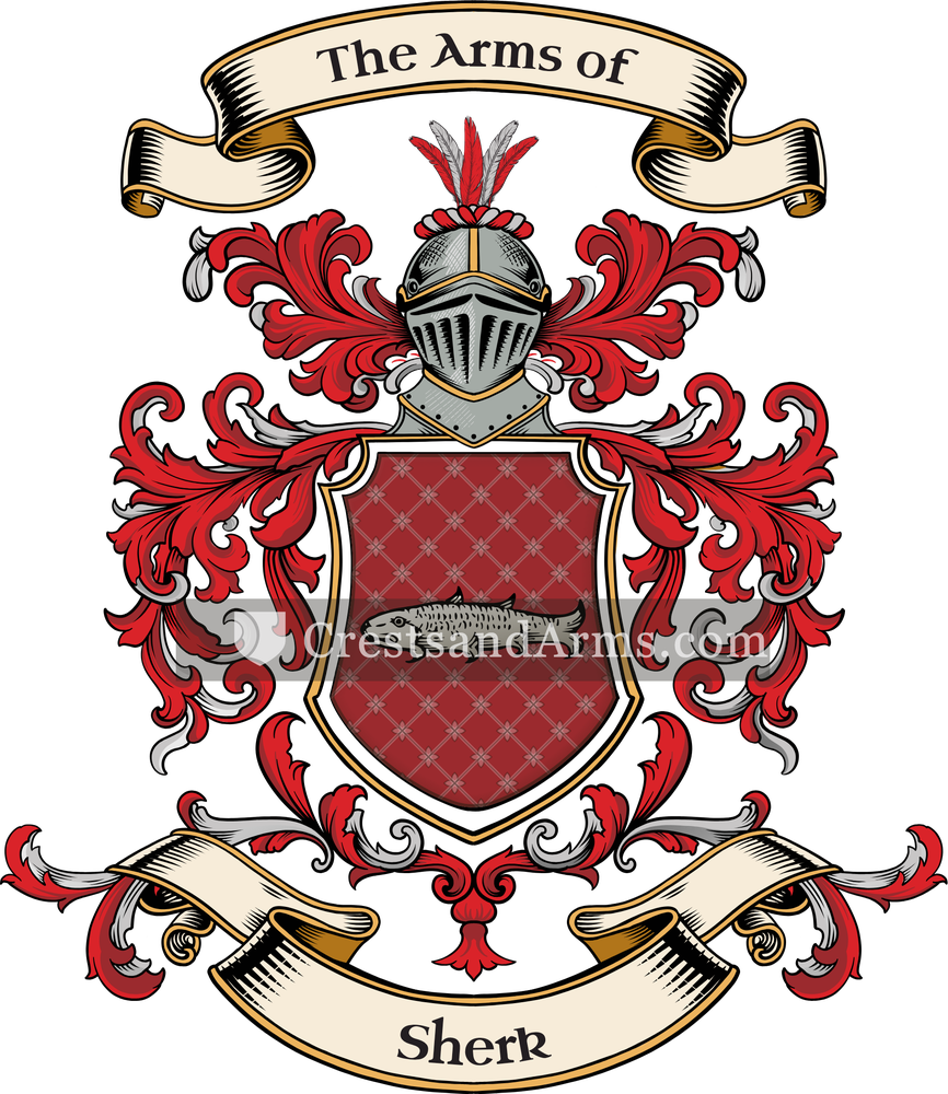 The Sherk coat of arms, drawn from the recorded blazon