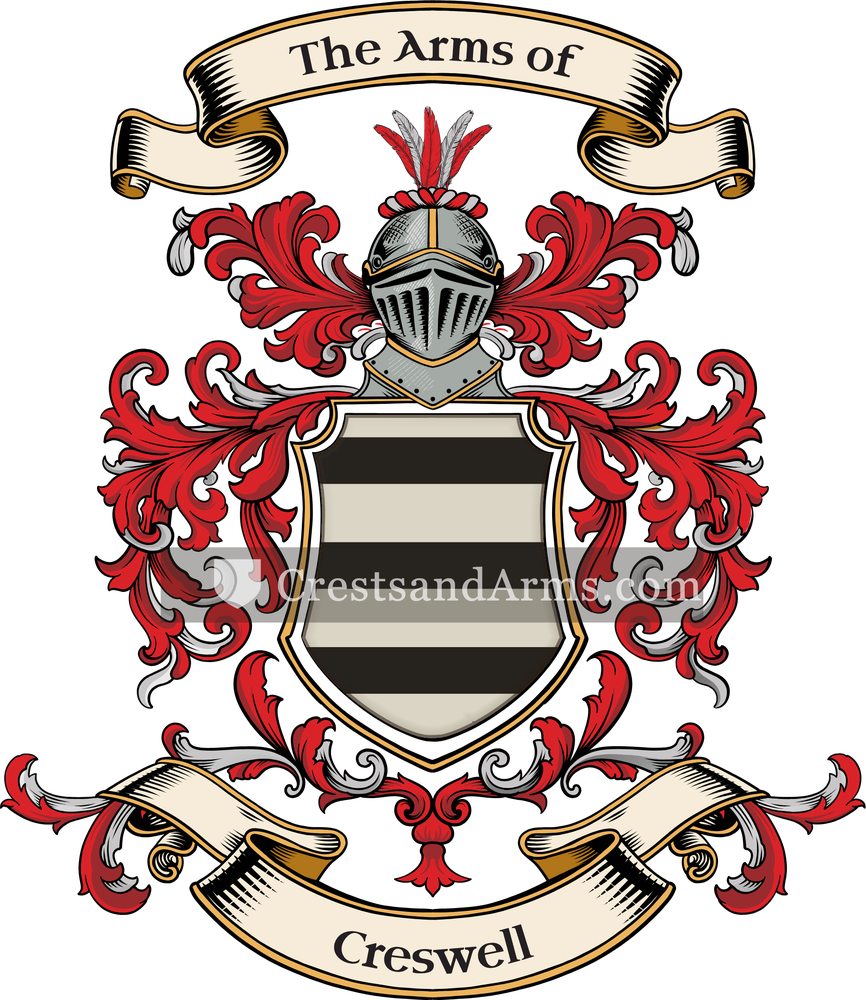 The Creswell coat of arms, drawn from the recorded blazon