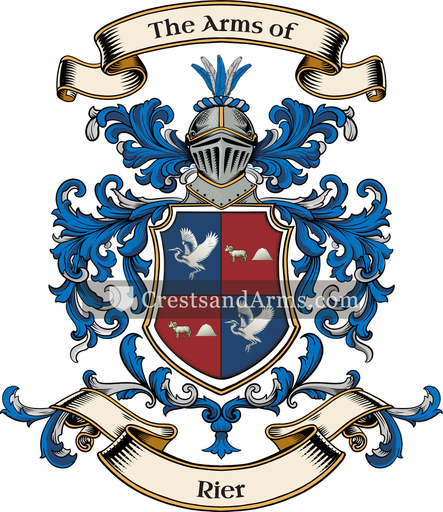 The Rier coat of arms, drawn from the recorded blazon