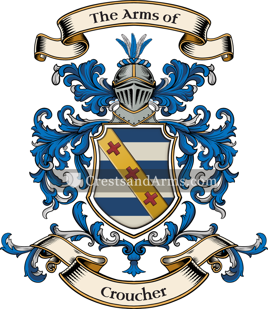 The Croucher coat of arms, drawn from the recorded blazon