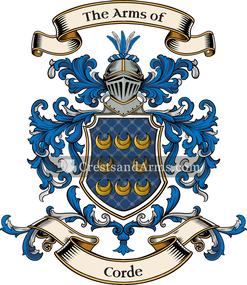The Corde coat of arms, drawn from the recorded blazon