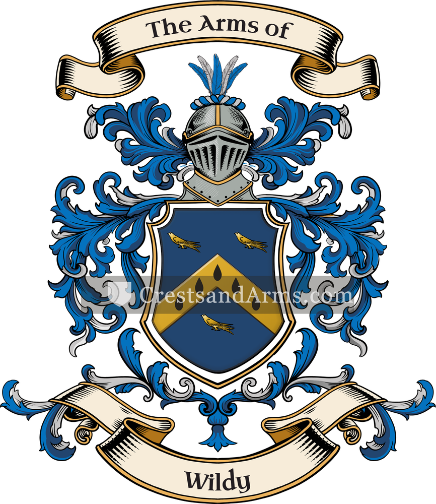 The Wildy coat of arms, drawn from the recorded blazon