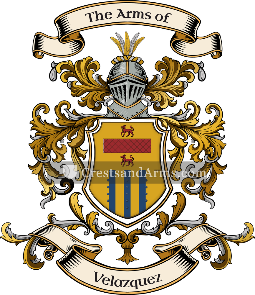 The Velazquez coat of arms, drawn from the recorded blazon