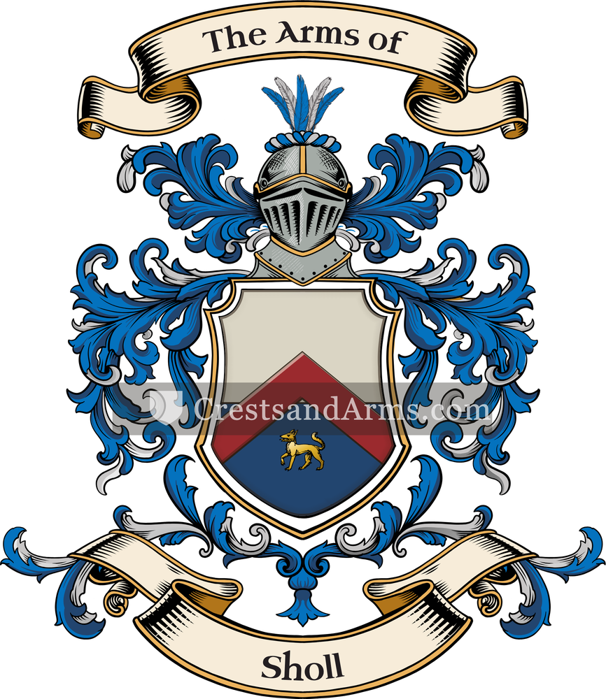 The Sholl coat of arms, drawn from the recorded blazon