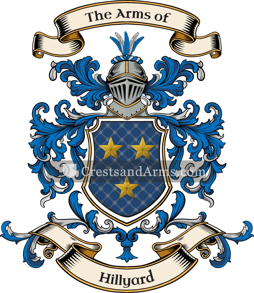 The Hillyard coat of arms, drawn from the recorded blazon