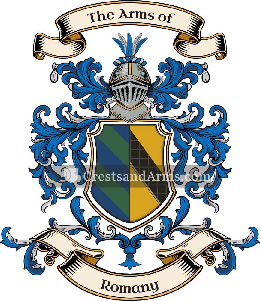 The Romany coat of arms, drawn from the recorded blazon