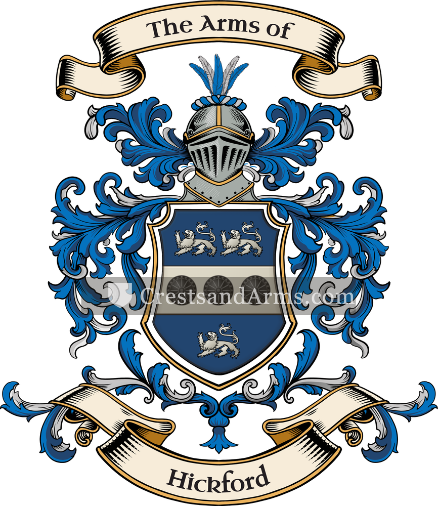 The Hickford coat of arms, drawn from the recorded blazon
